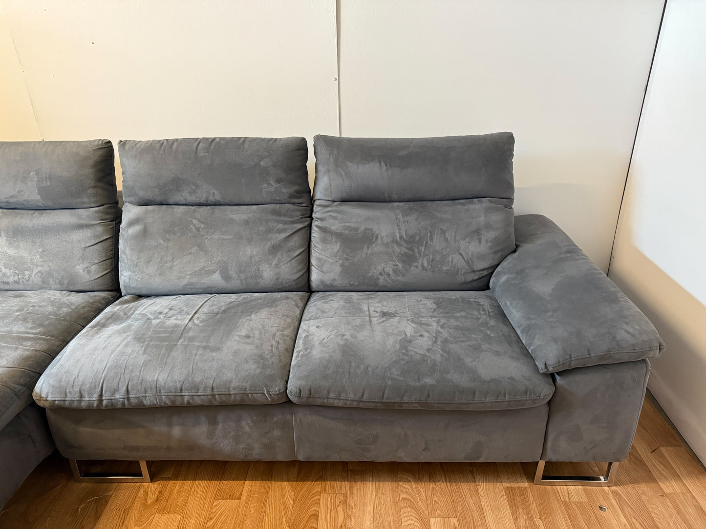 Modern Grey Suede Corner Sofa