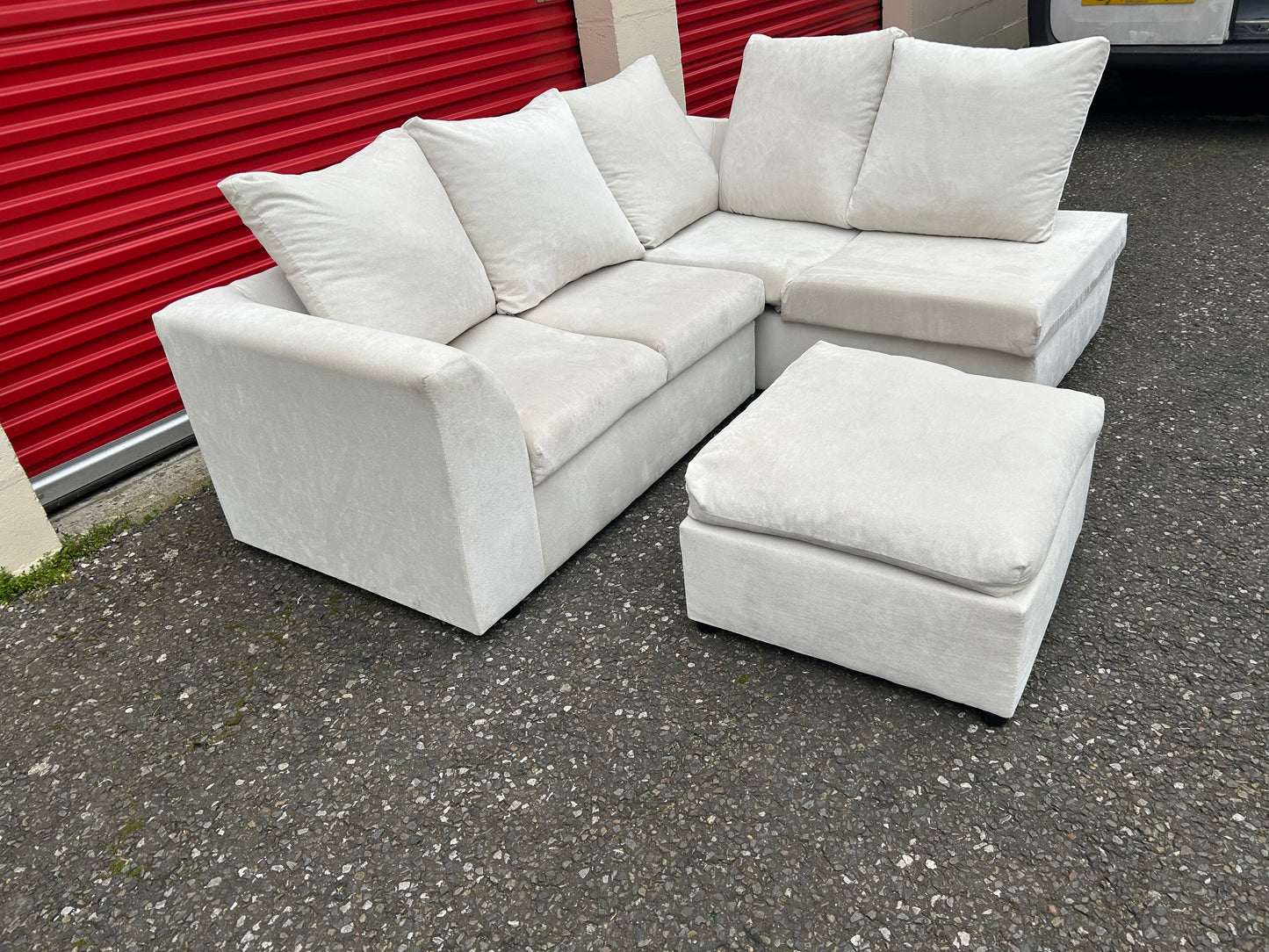 Light Cream Sofa Club Corner Sofa & Footstool