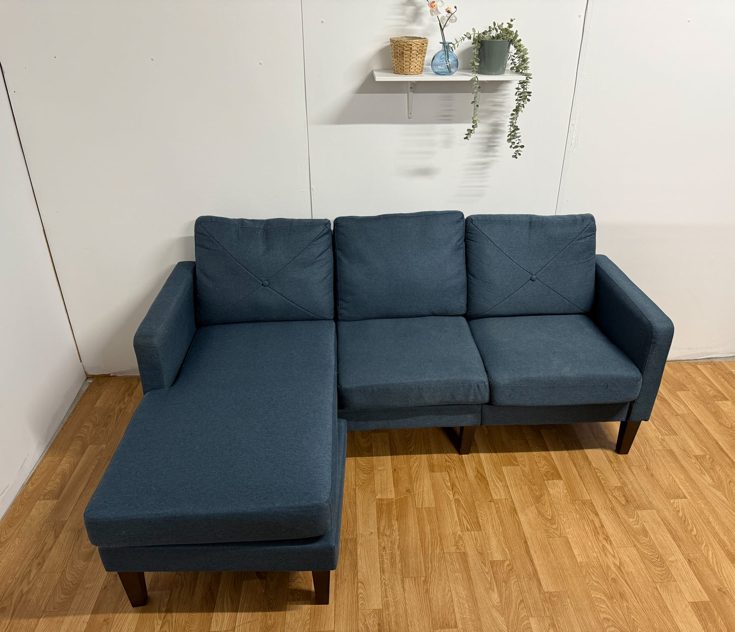 Compact Blue L Shape Sofa