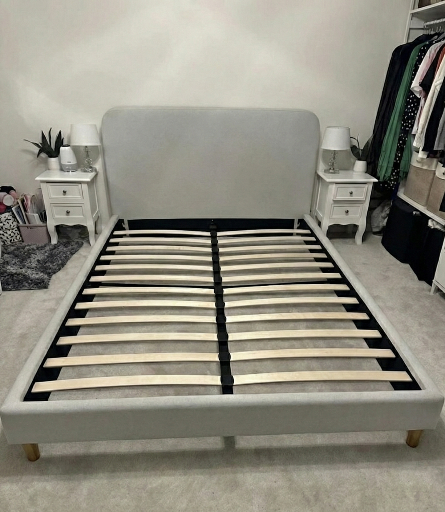 Light Grey Fabric Double Bed Frame