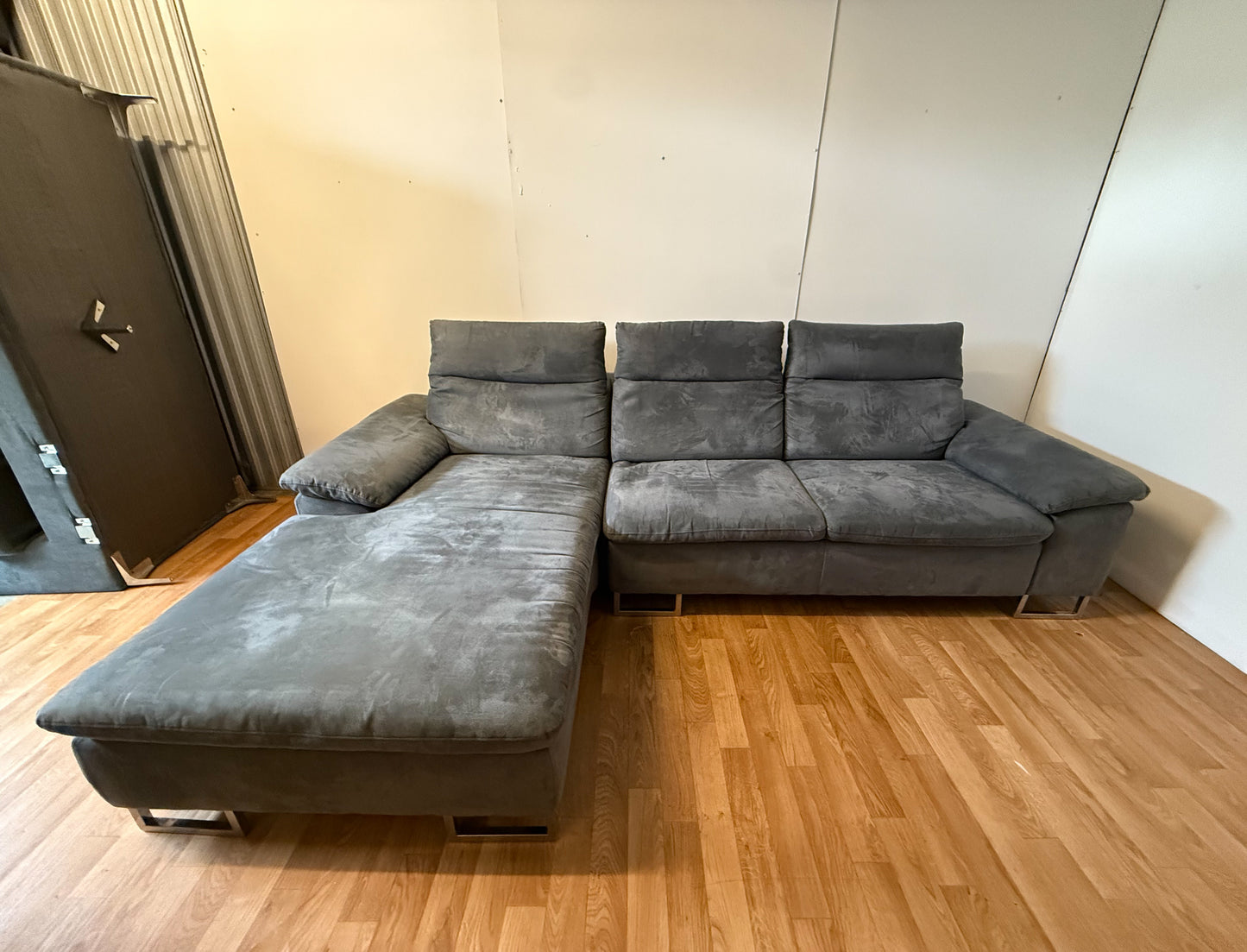 Modern Grey Suede Corner Sofa
