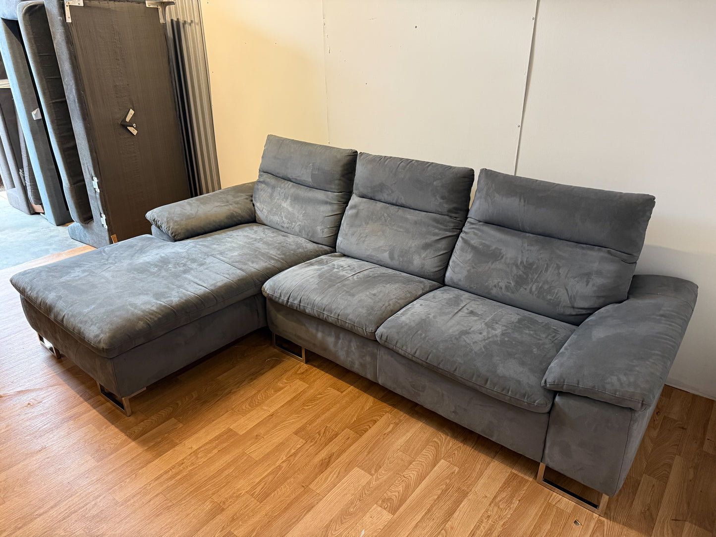 Modern Grey Suede Corner Sofa