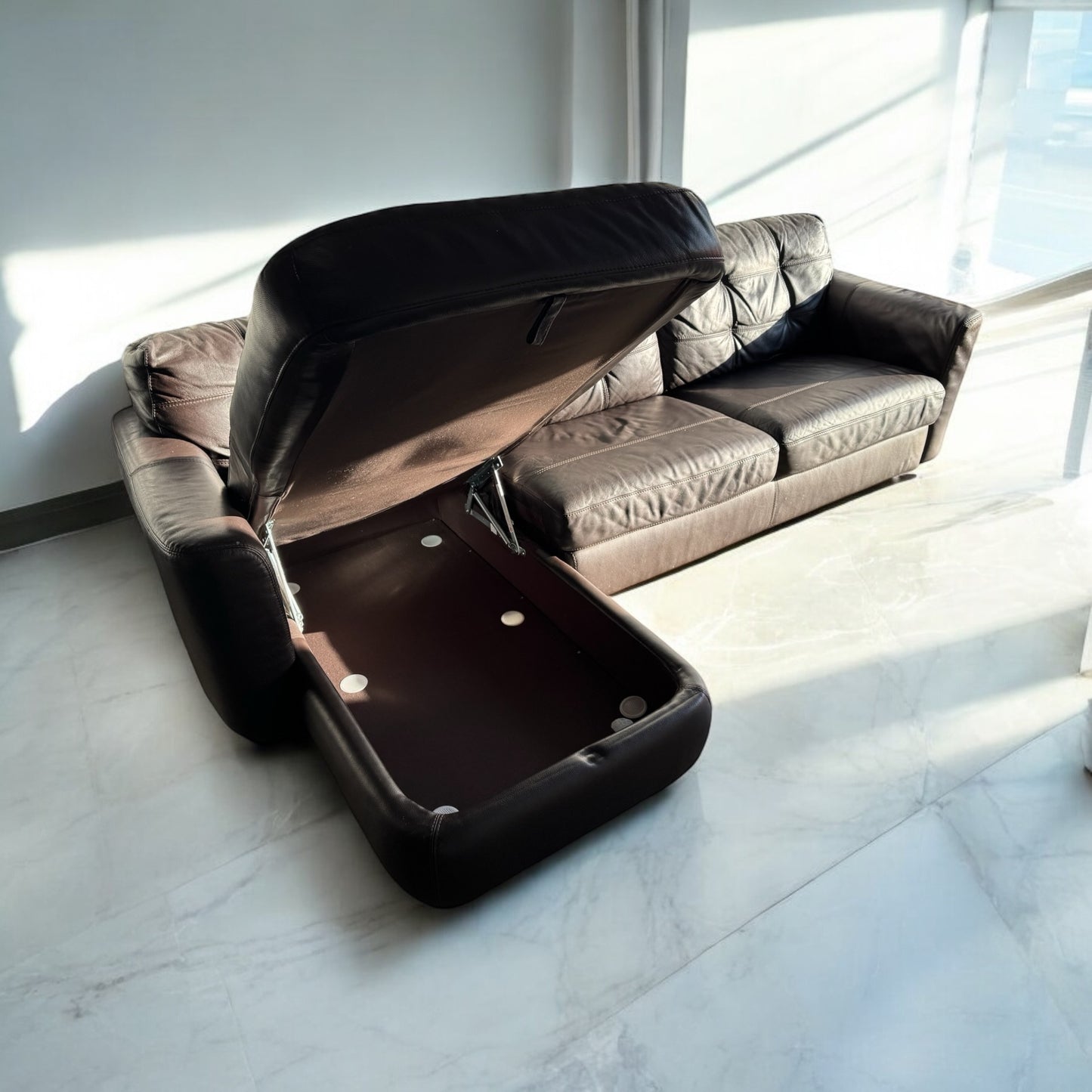 Brown Leather Corner Sofa Bed