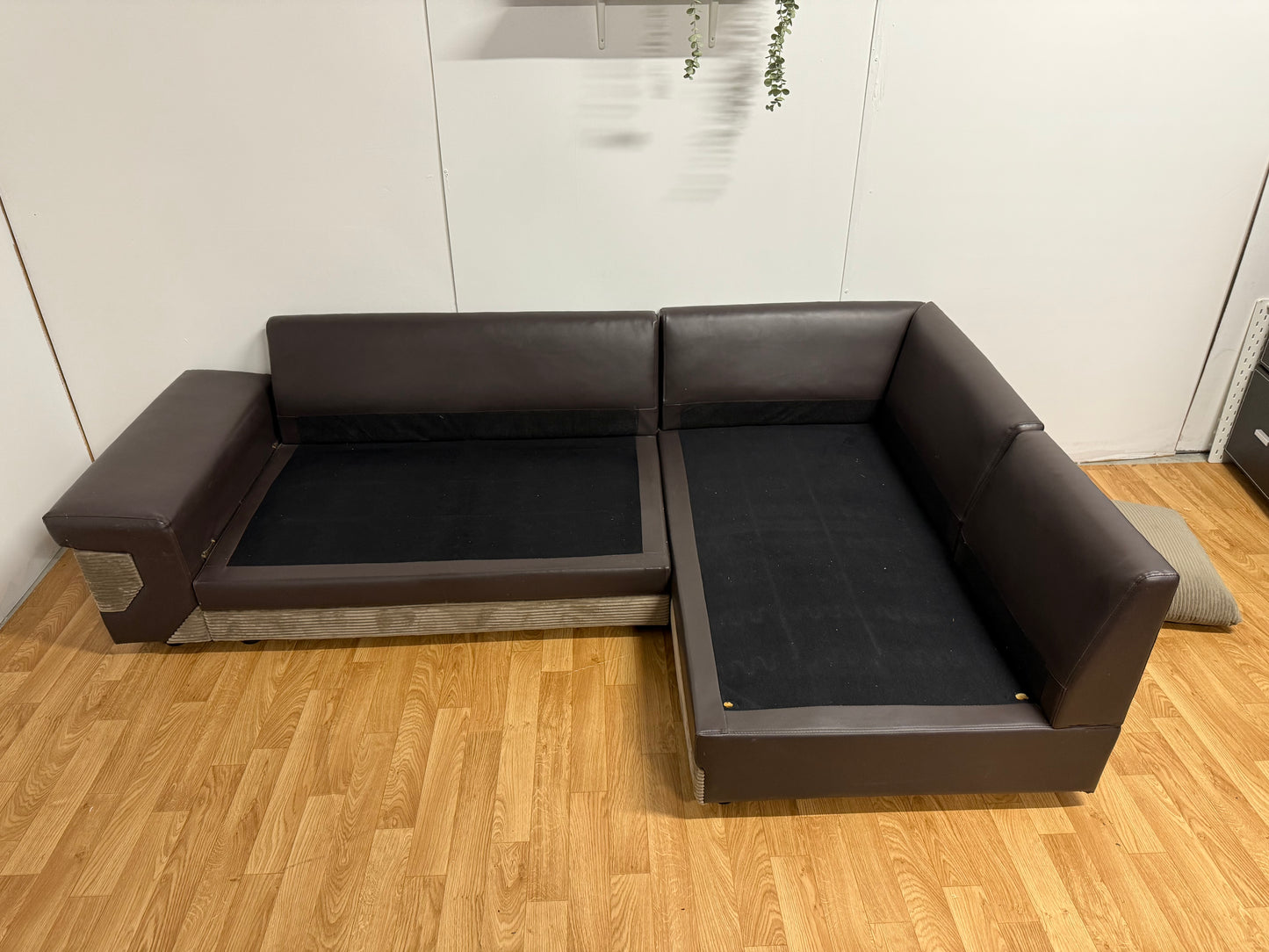 Brown Cord Corner Sofa & Foot Stool