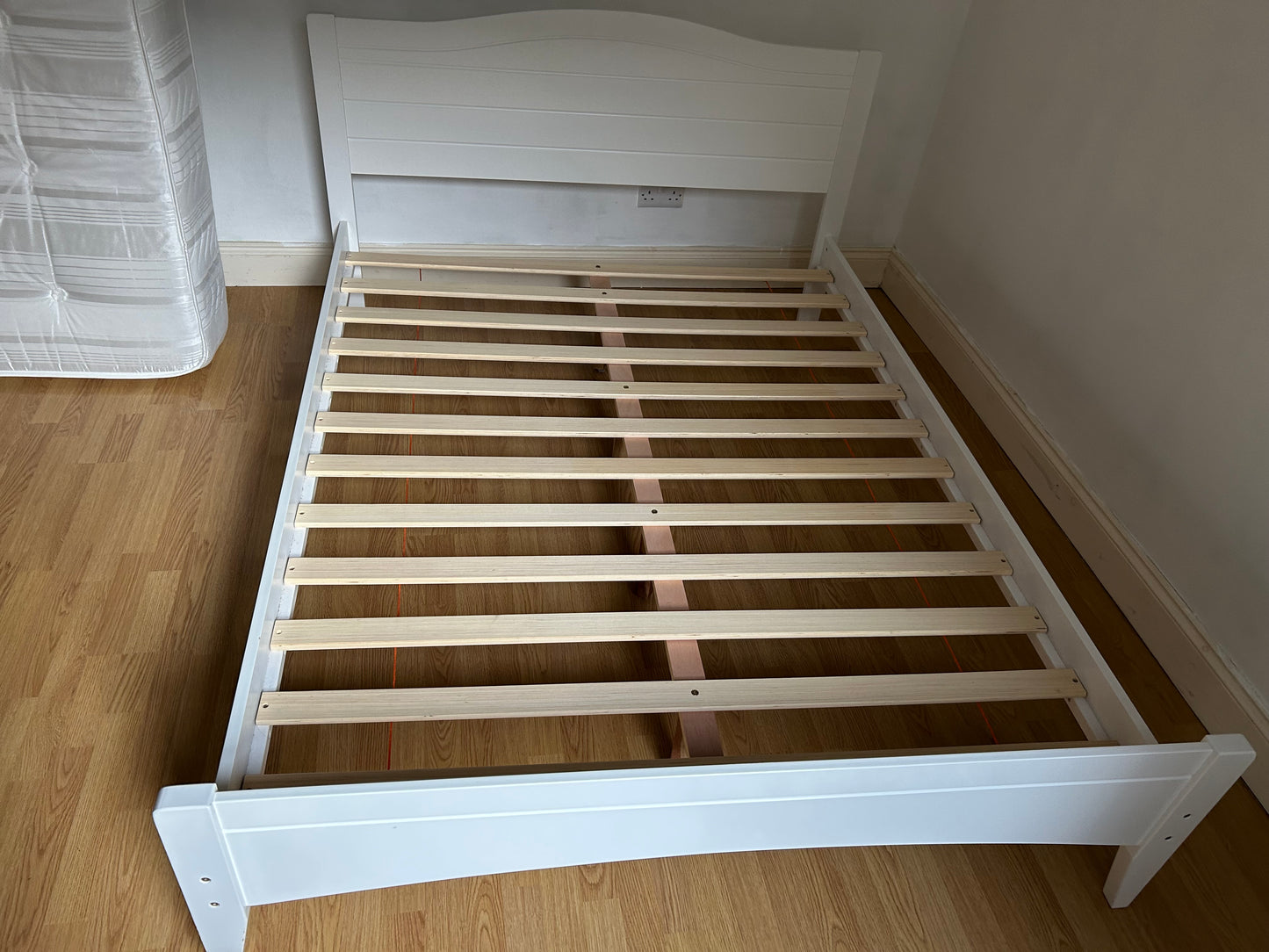 White Wooden Double Bed & Mattress