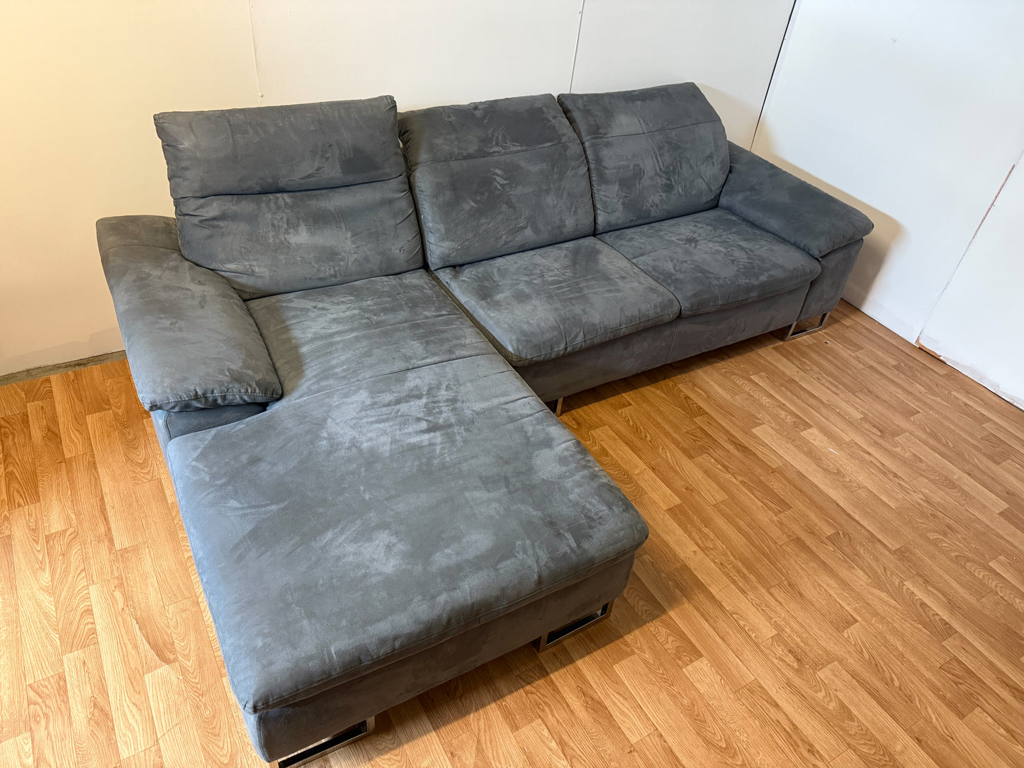 Modern Grey Suede Corner Sofa