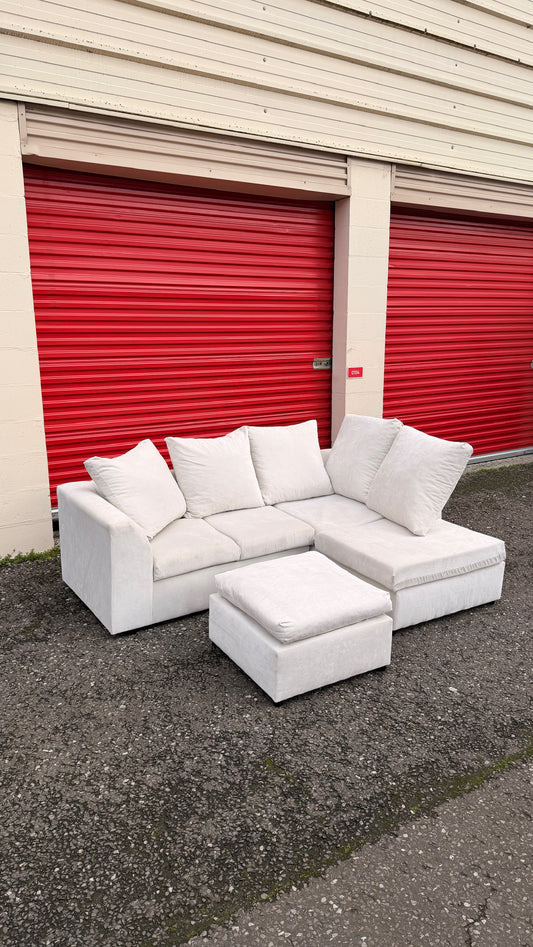 Light Cream Sofa Club Corner Sofa & Footstool
