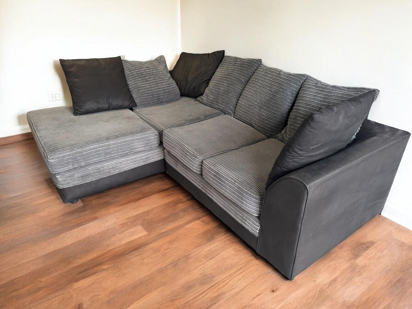 Grey & Black Cord L Shape Sofa