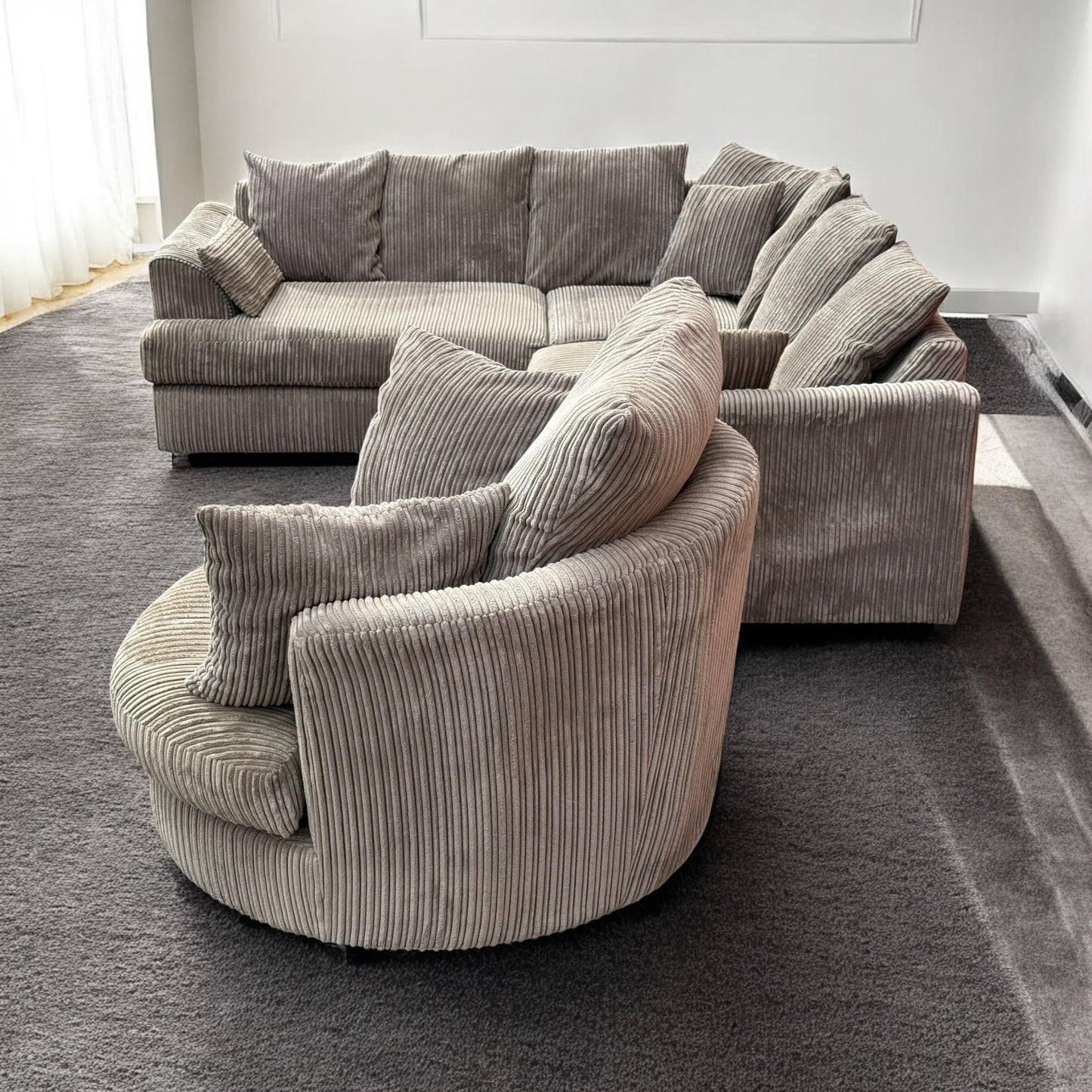 Light Brown Corner Sofa & Swivel Chair