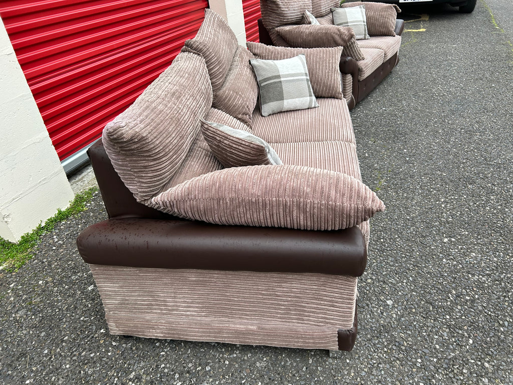 Brown Fabric 3 & 2 Seater Sofa Set