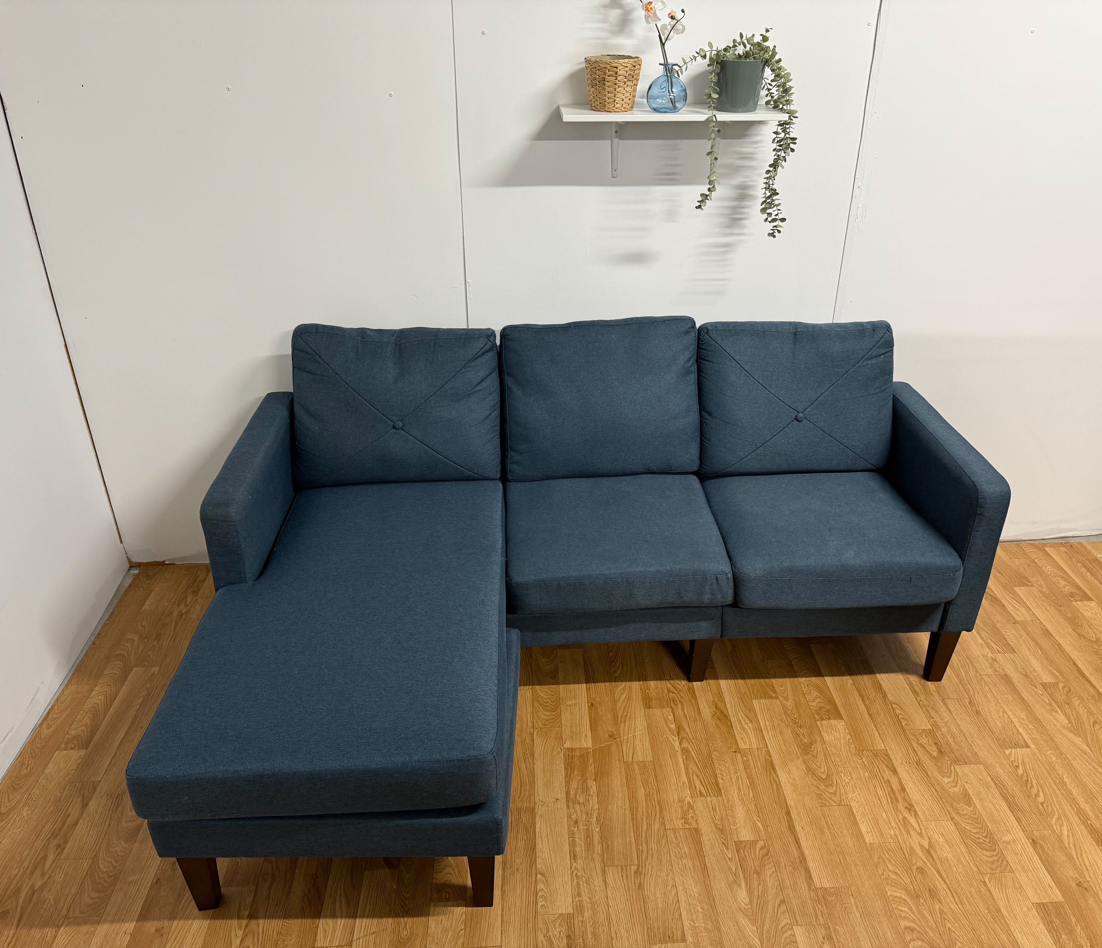 Compact Blue L Shape Sofa