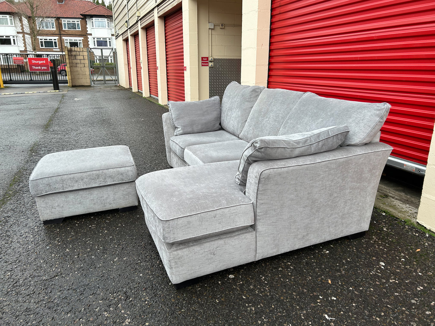Next Stamford Silver Grey Corner Sofa & Storage Footstool