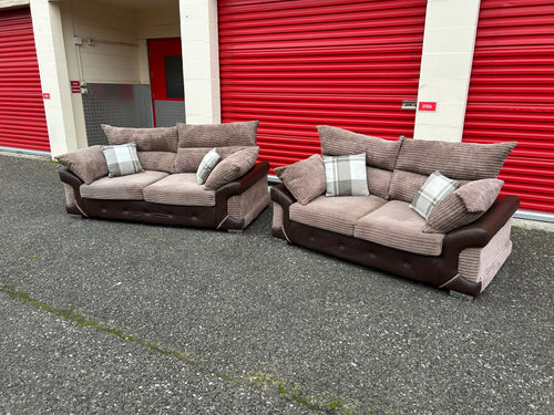 Brown Fabric 3 & 2 Seater Sofa Set
