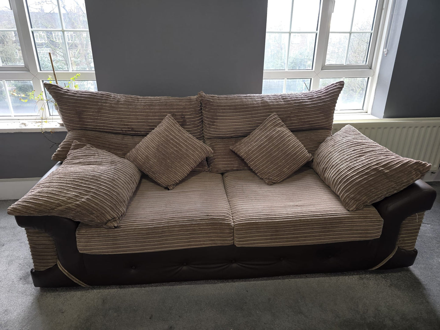 Brown Fabric 3 & 2 Seater Sofa Set