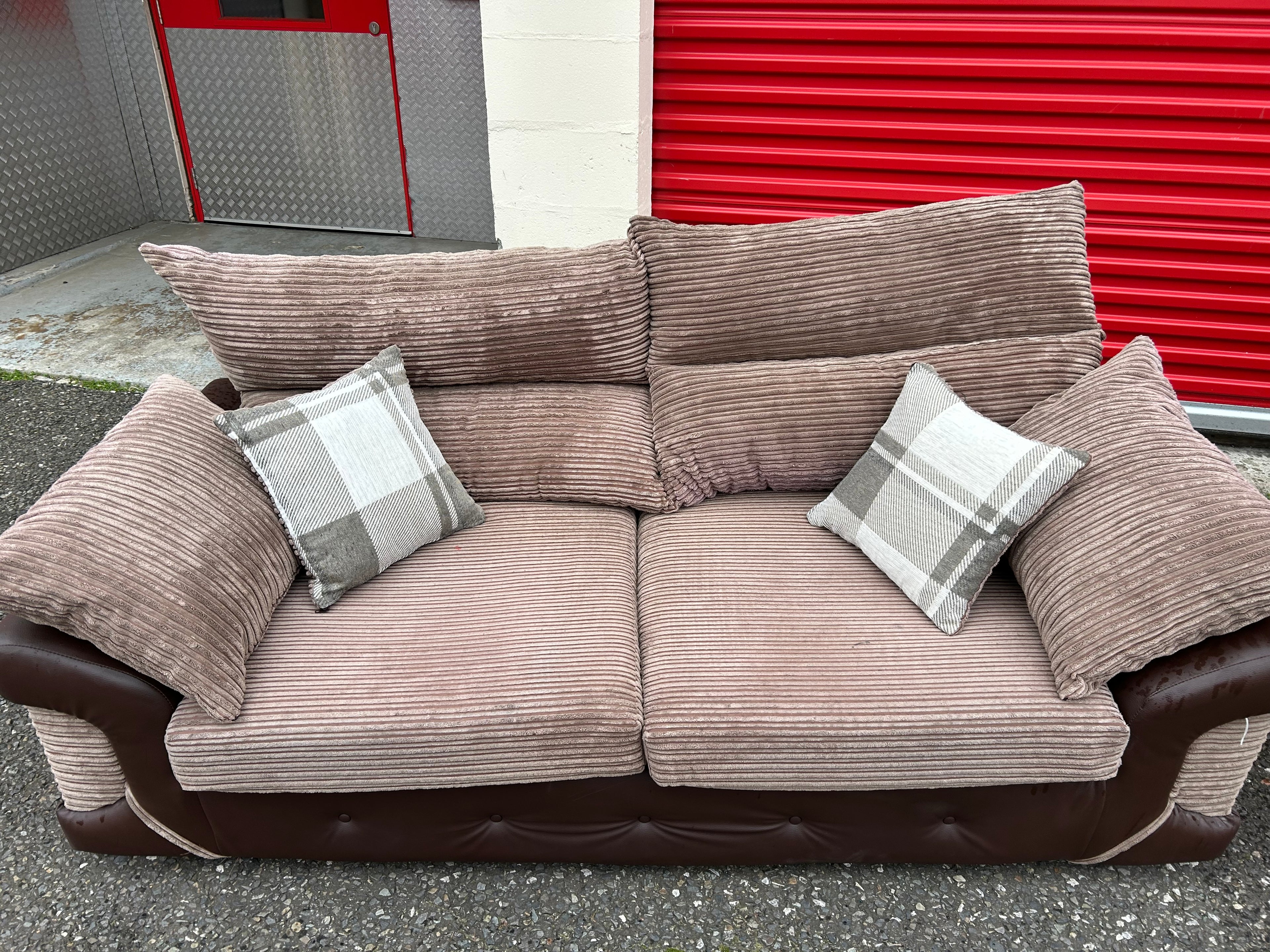 Brown Fabric 3 & 2 Seater Sofa Set