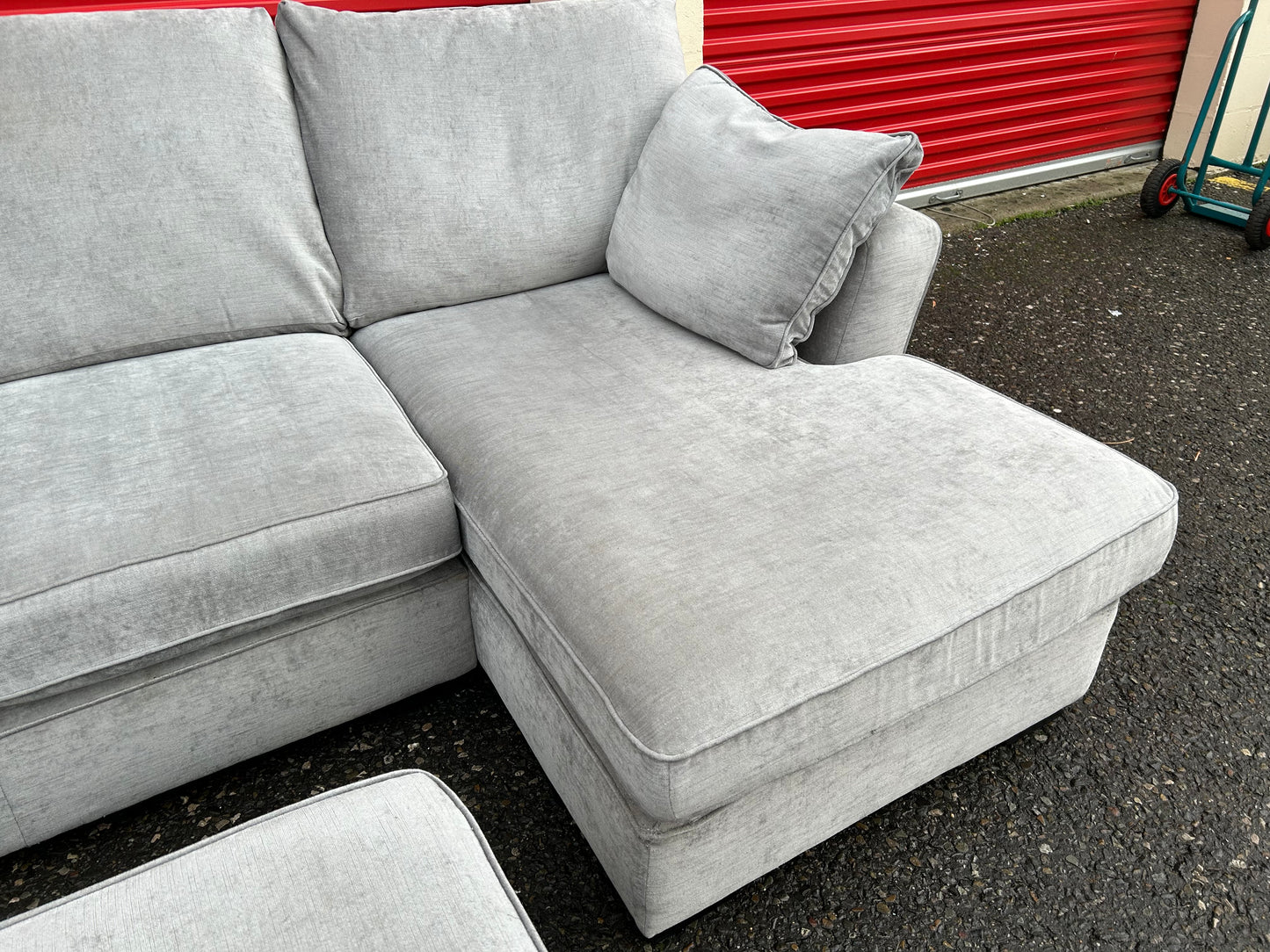 Next Stamford Silver Grey Corner Sofa & Storage Footstool