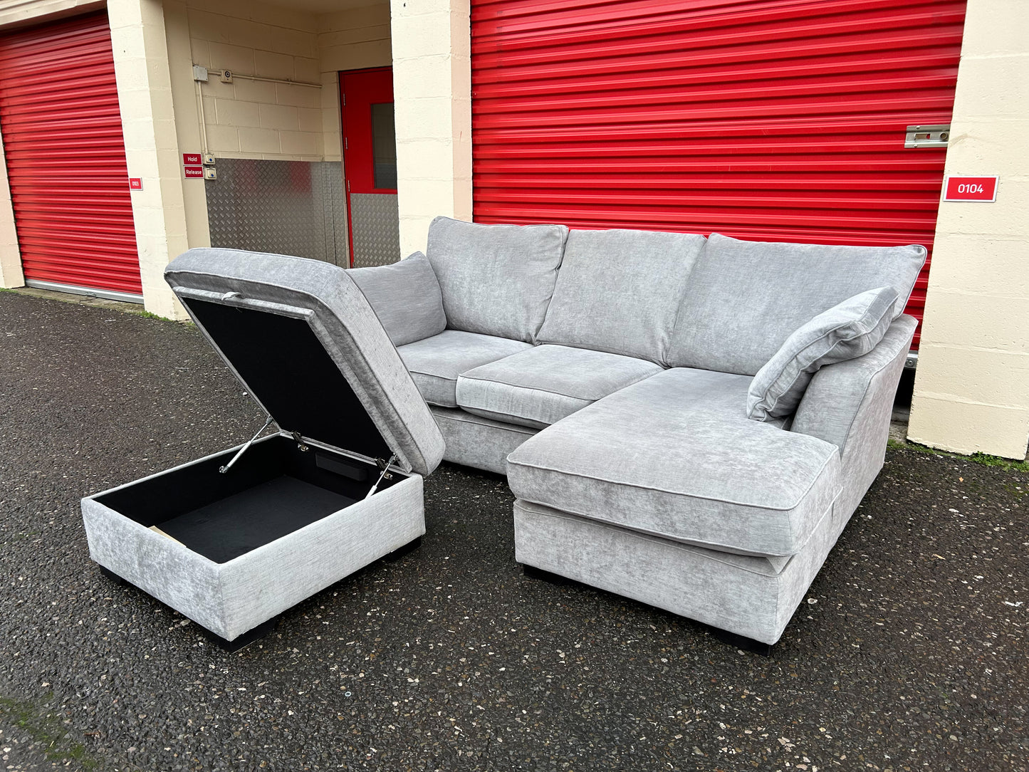 Next Stamford Silver Grey Corner Sofa & Storage Footstool