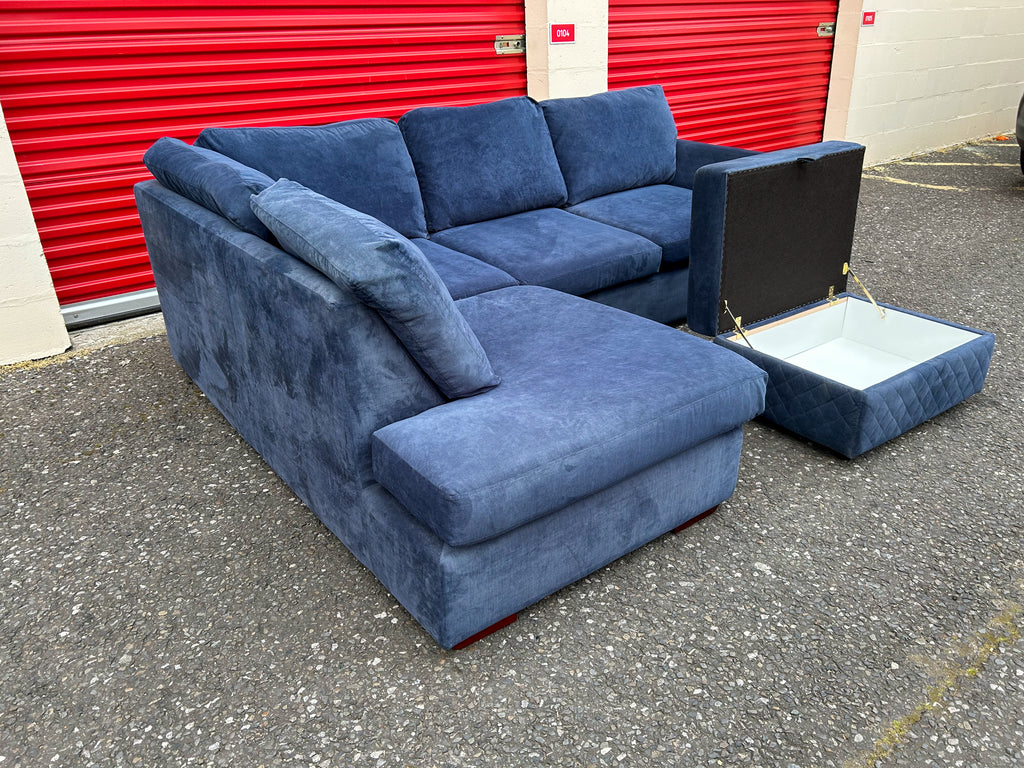 Blue DFS Orka Corner Sofa & Ottoman Stool