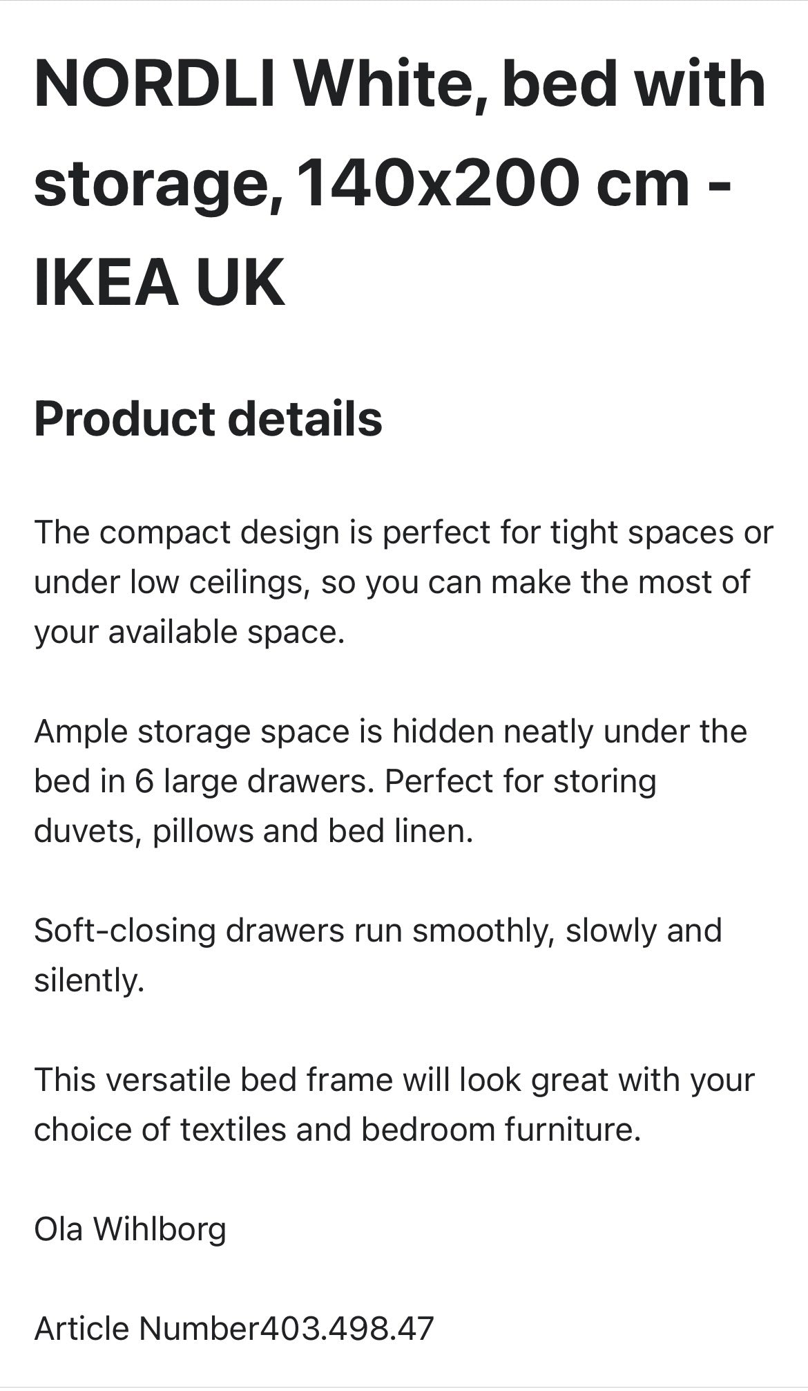 IKEA Nordli Double Bed with Storage