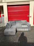 (New) Silver Crushed Velvet Corner Sofa