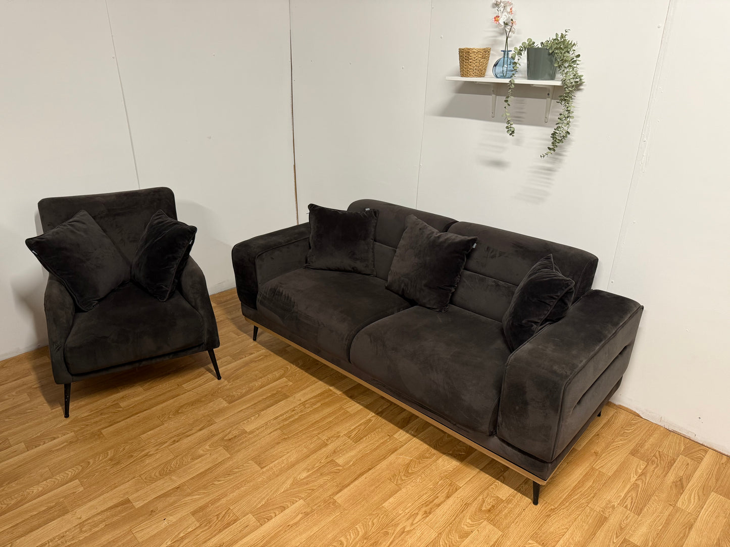 Brown Suede Sofa Set 