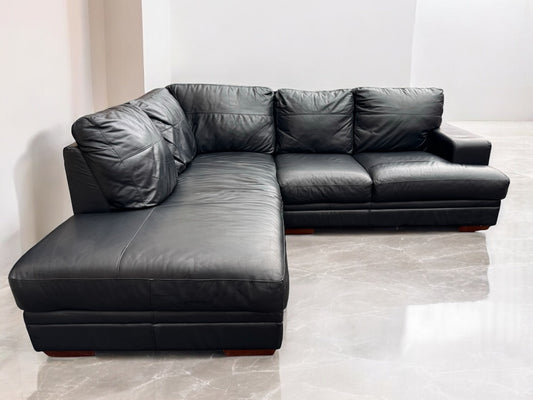 Black Leather L Shape Sofa