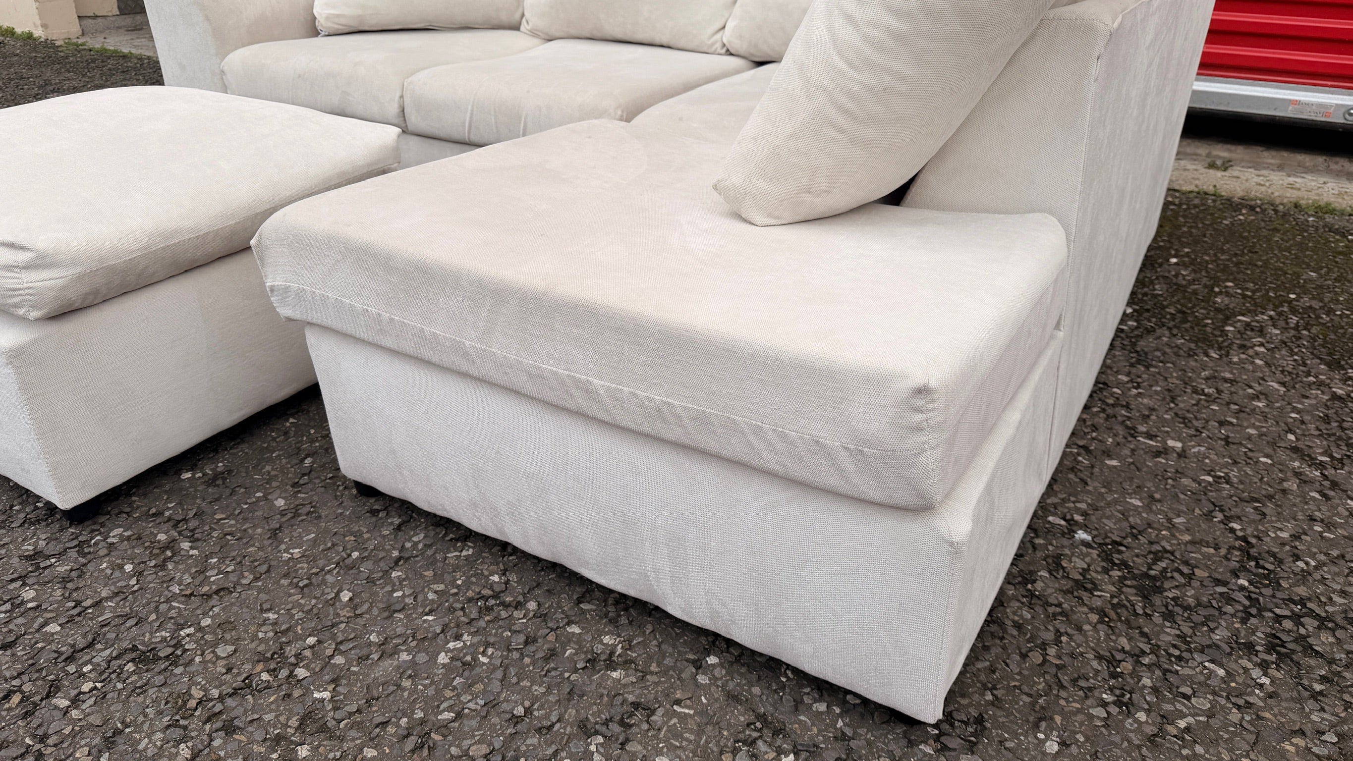 Light Cream Sofa Club Corner Sofa & Footstool