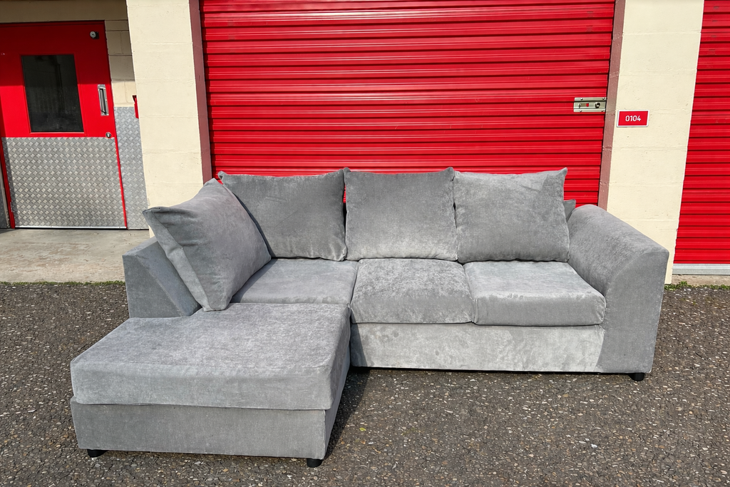 (New) Silver Crushed Velvet Corner Sofa