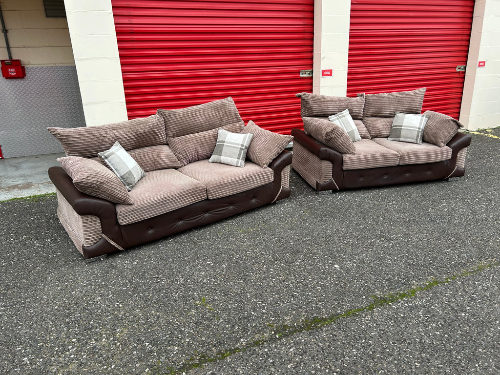 Brown Fabric 3 & 2 Seater Sofa Set