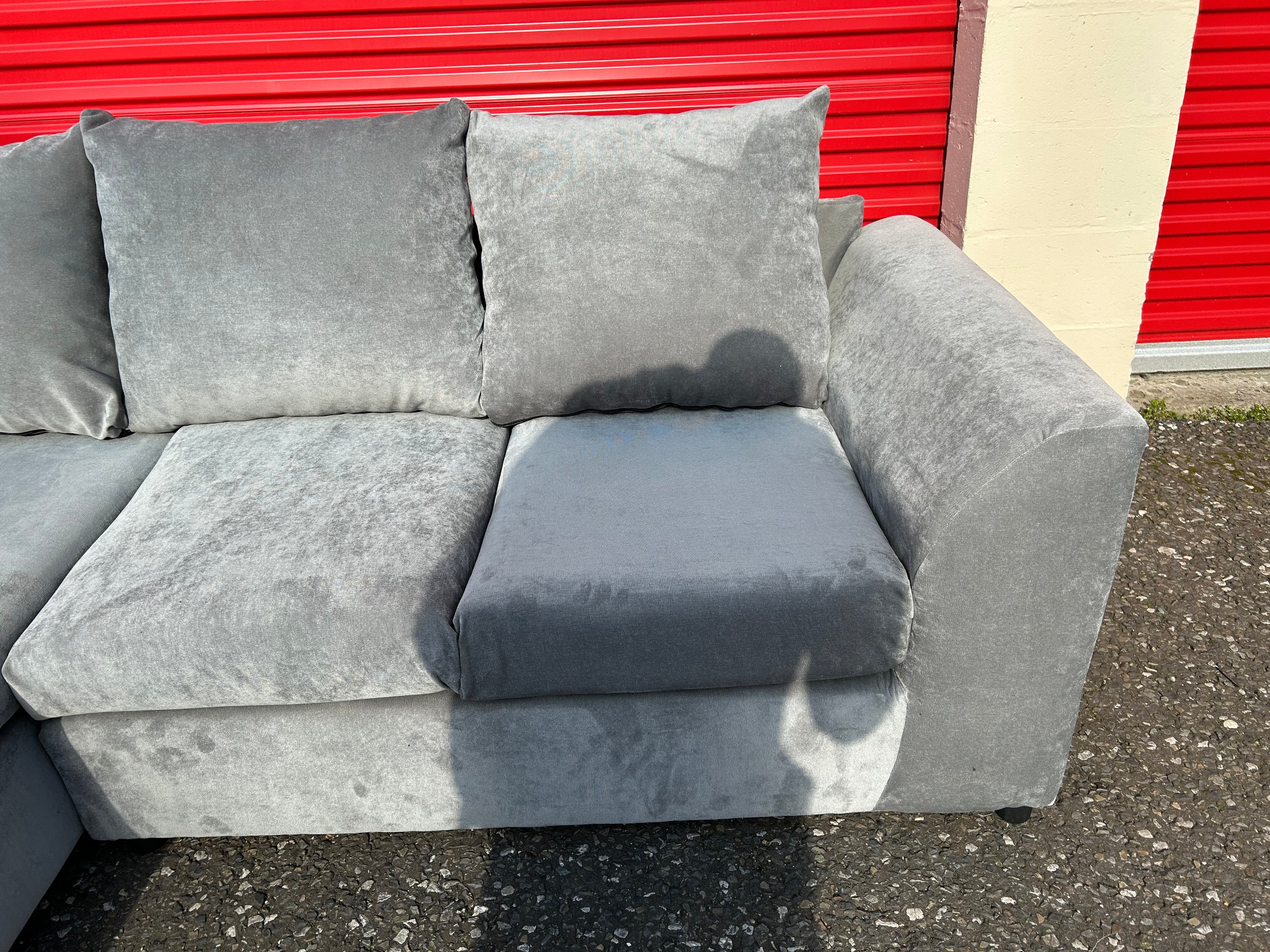 (New) Silver Crushed Velvet Corner Sofa