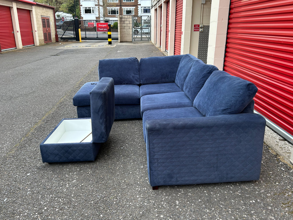 Blue DFS Orka Corner Sofa & Ottoman Stool