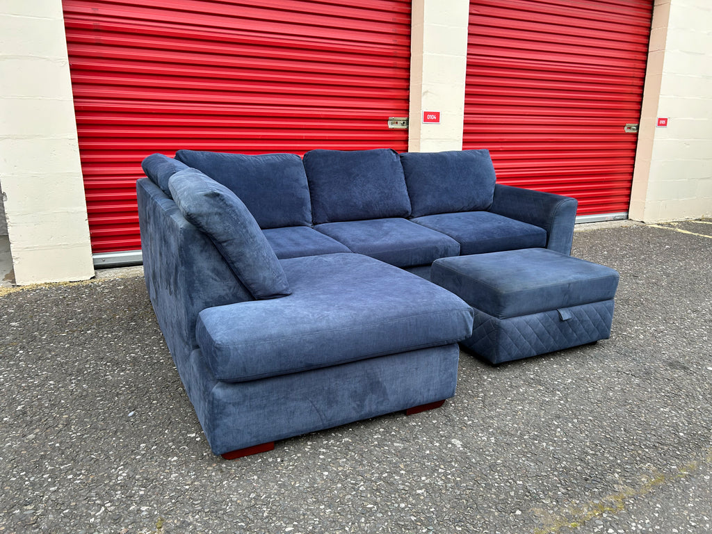 Blue DFS Orka Corner Sofa & Ottoman Stool