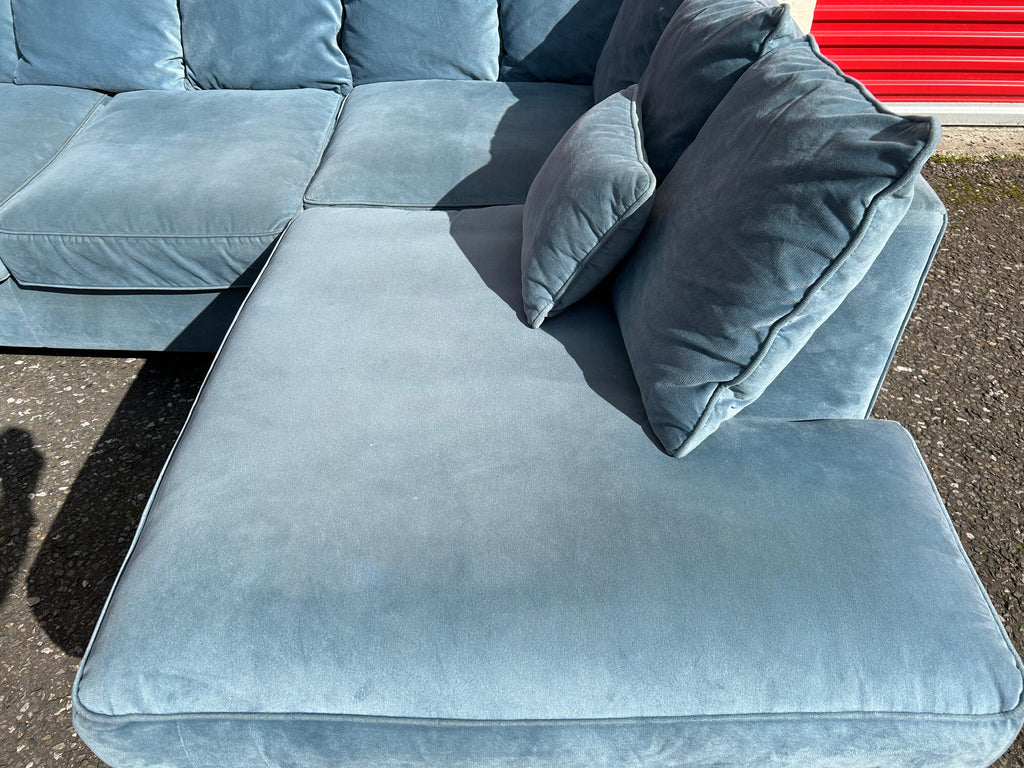 Light Blue Velvet Corner Sofa