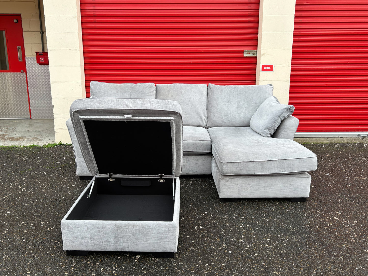 Next Stamford Silver Grey Corner Sofa & Storage Footstool