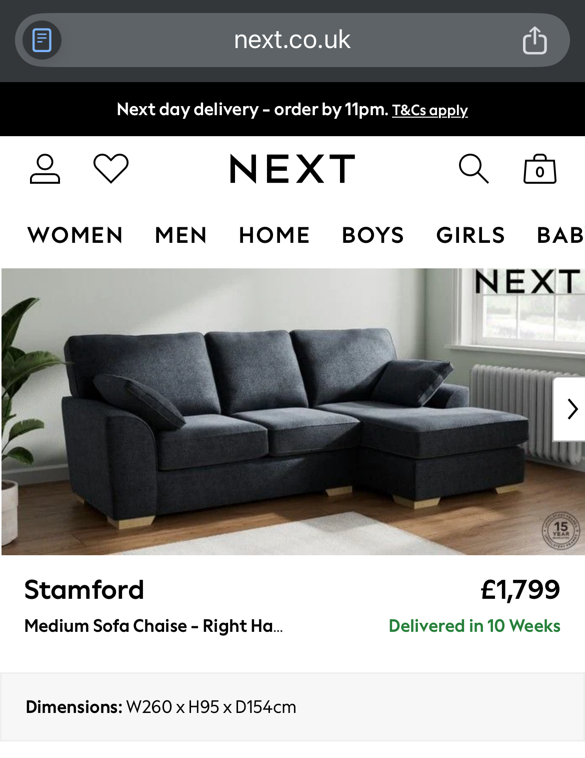 Next Stamford Slate Blue Corner Sofa