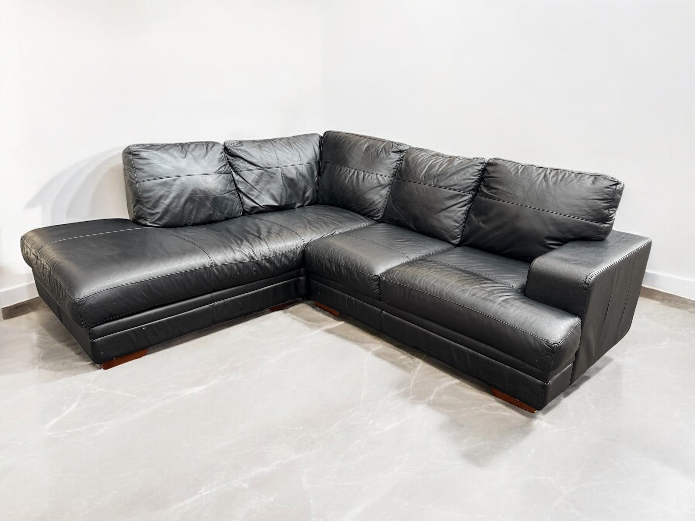 Black Leather L Shape Sofa