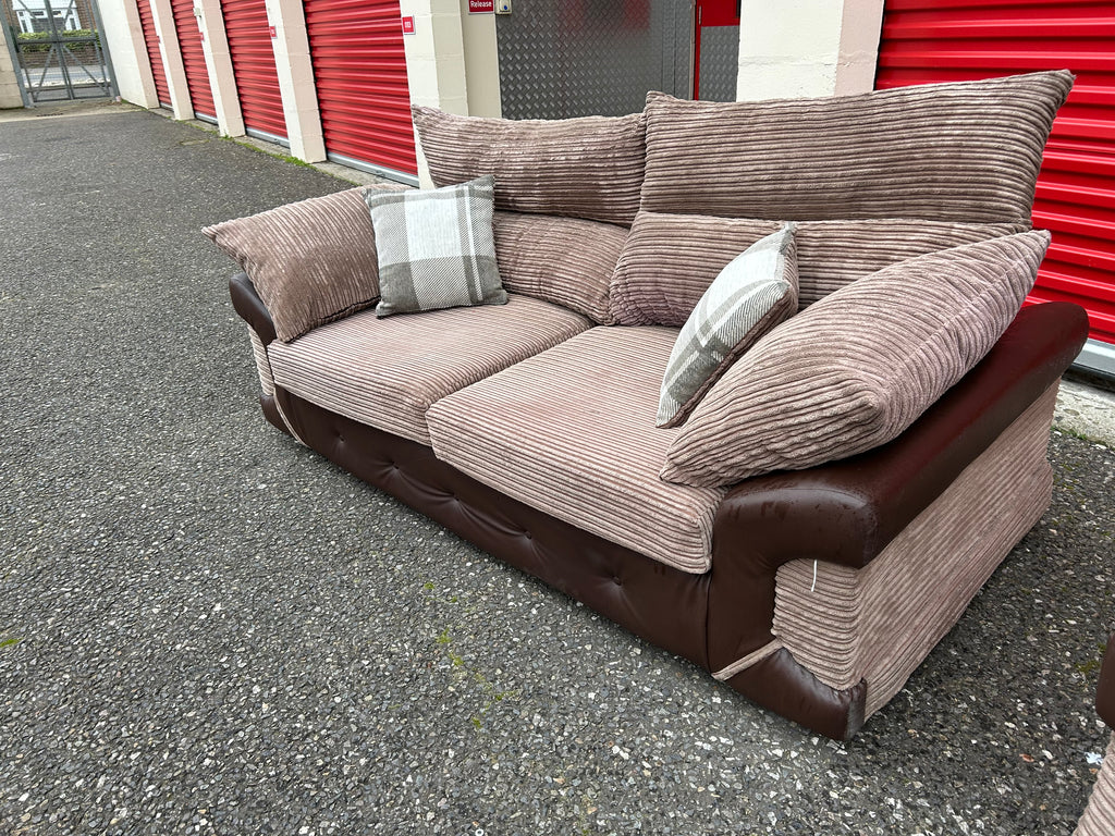 Brown Fabric 3 & 2 Seater Sofa Set