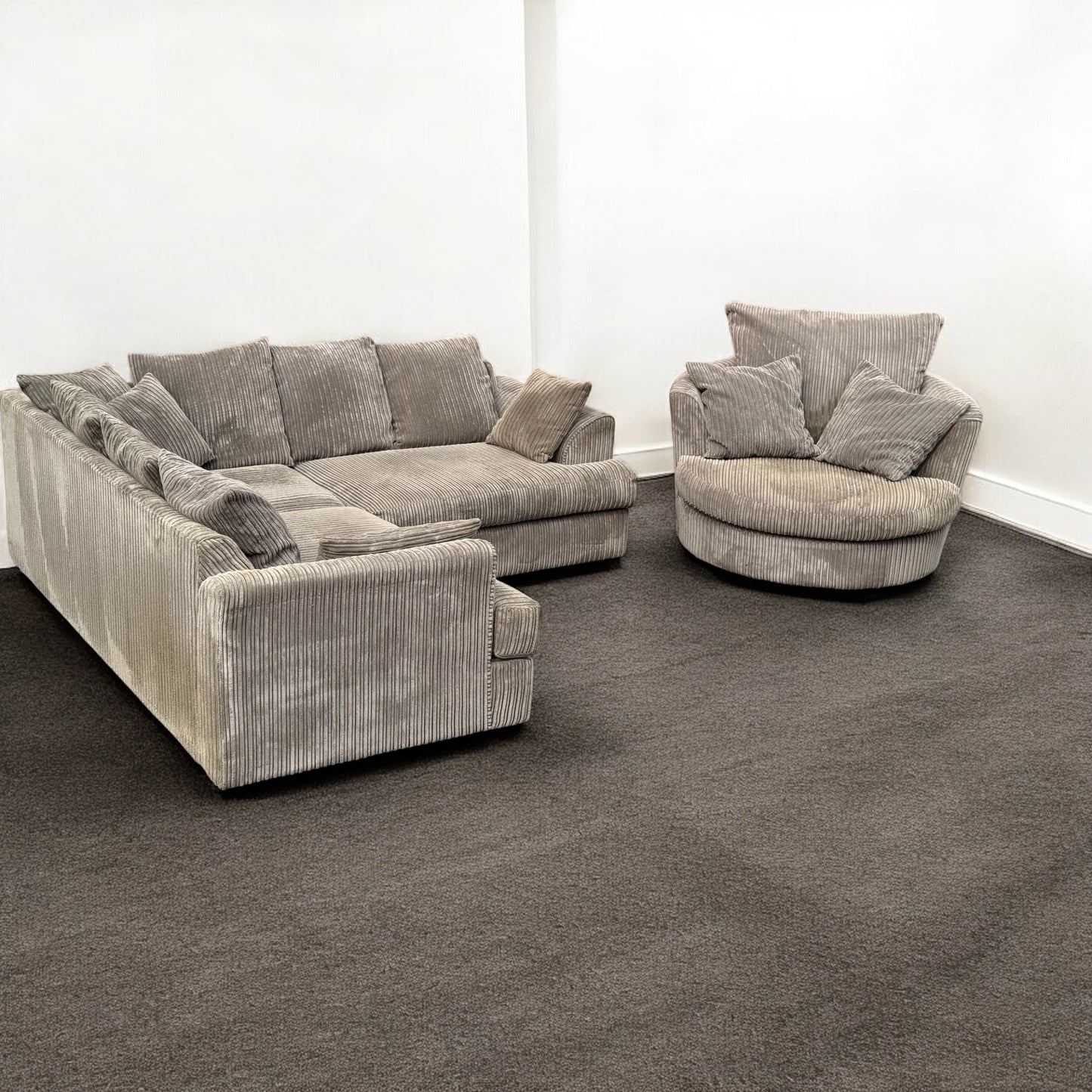 Light Brown Corner Sofa & Swivel Chair