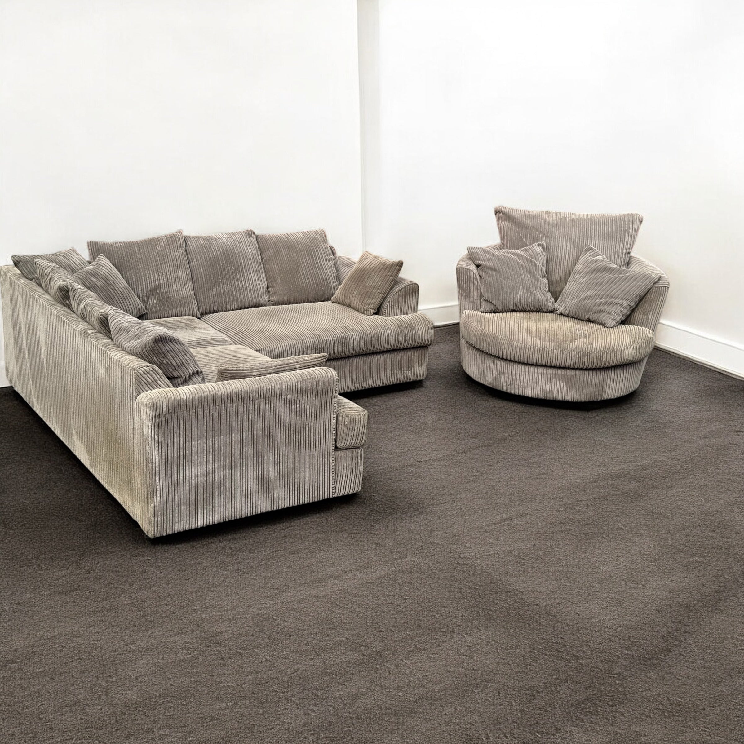 Light Brown Corner Sofa & Swivel Chair