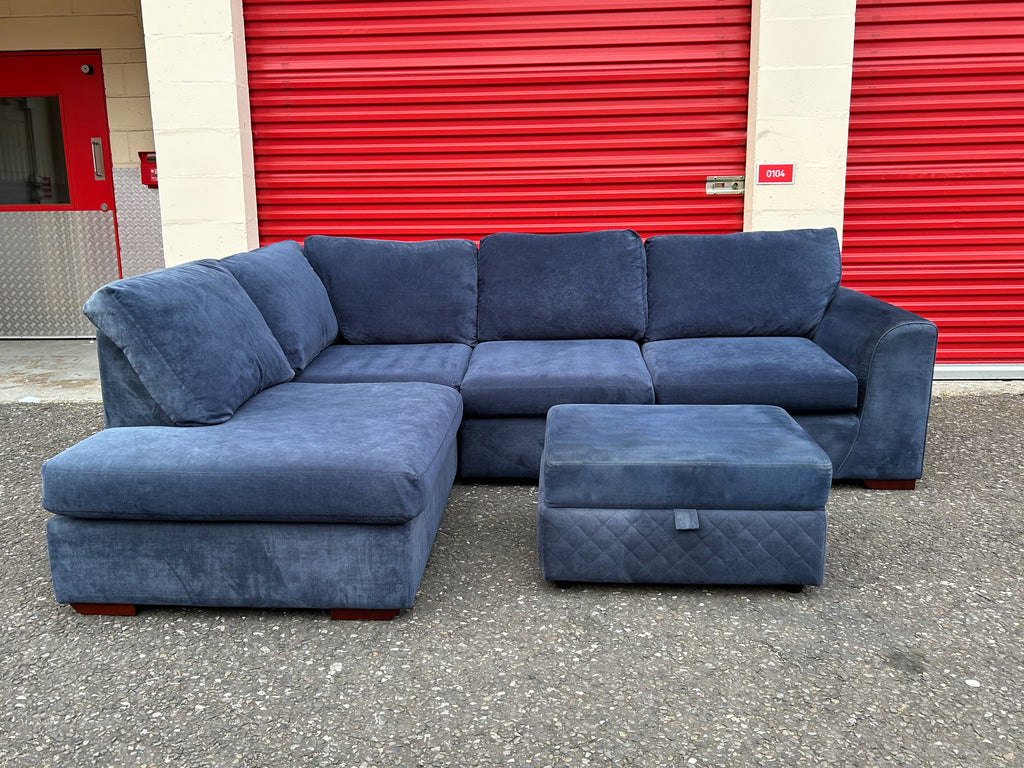 Blue DFS Orka Corner Sofa & Ottoman Stool