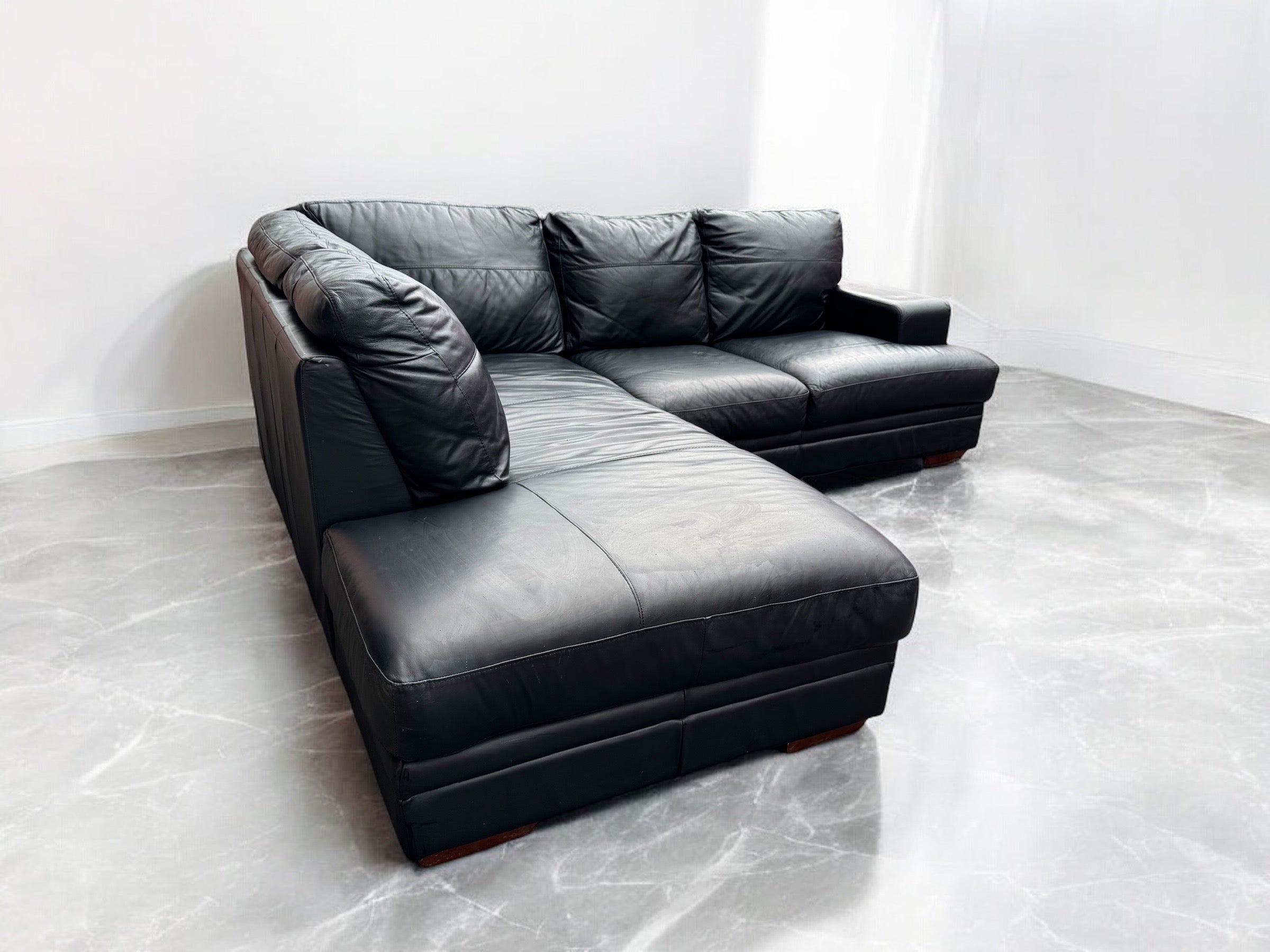 Black Leather L Shape Sofa