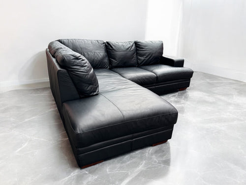 Black Leather L Shape Sofa
