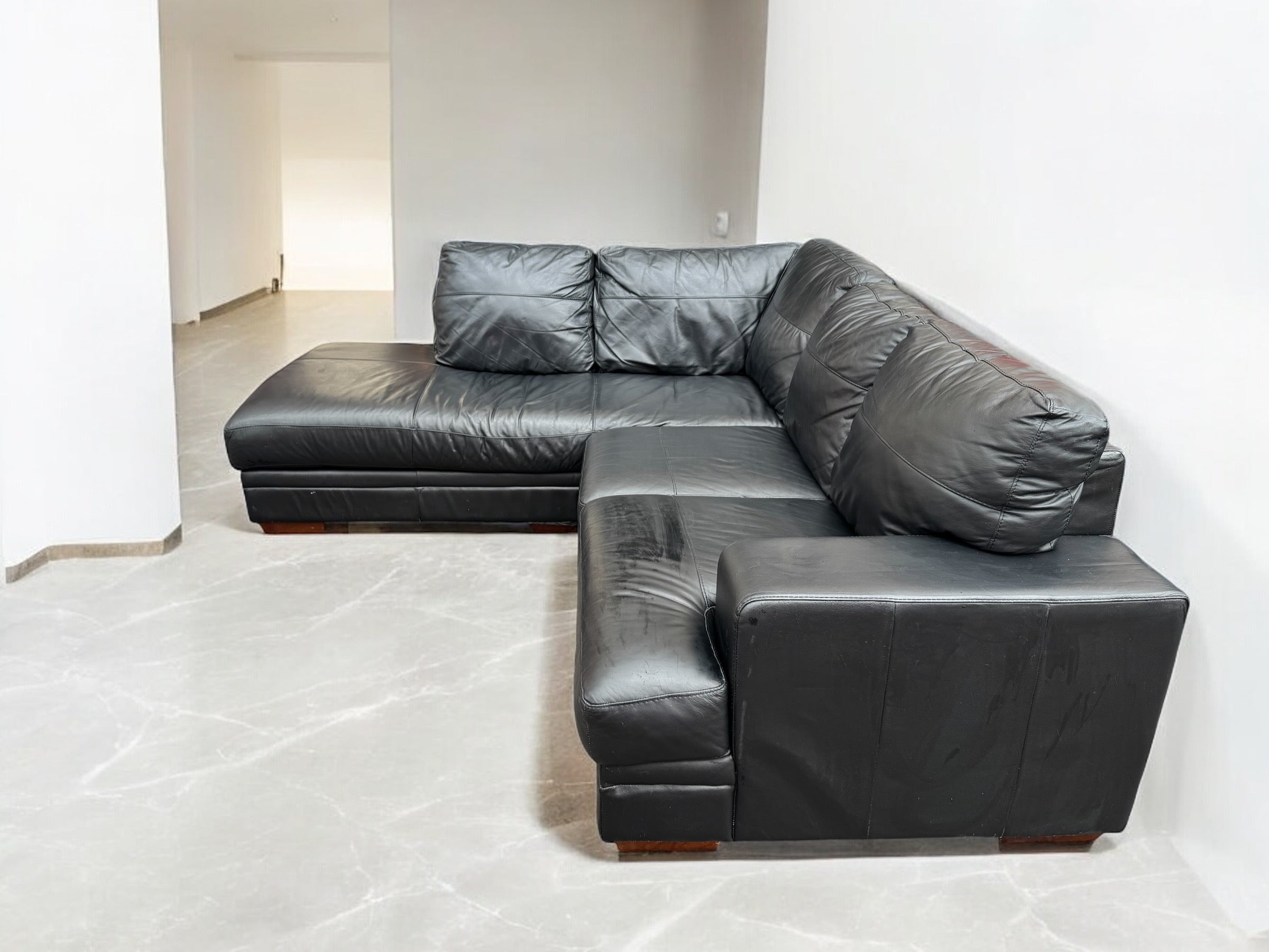 Black Leather L Shape Sofa