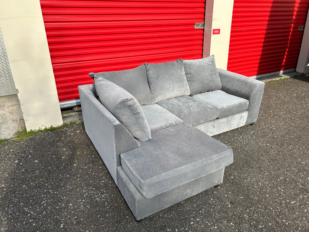 (New) Silver Crushed Velvet Corner Sofa