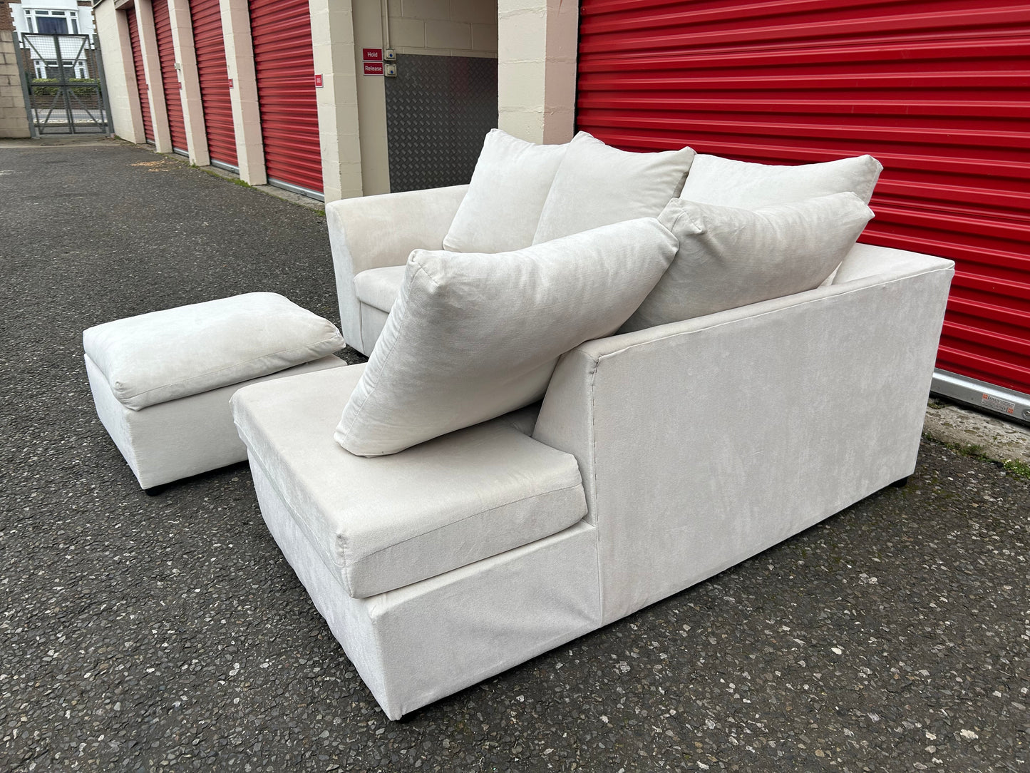 Light Cream Sofa Club Corner Sofa & Footstool
