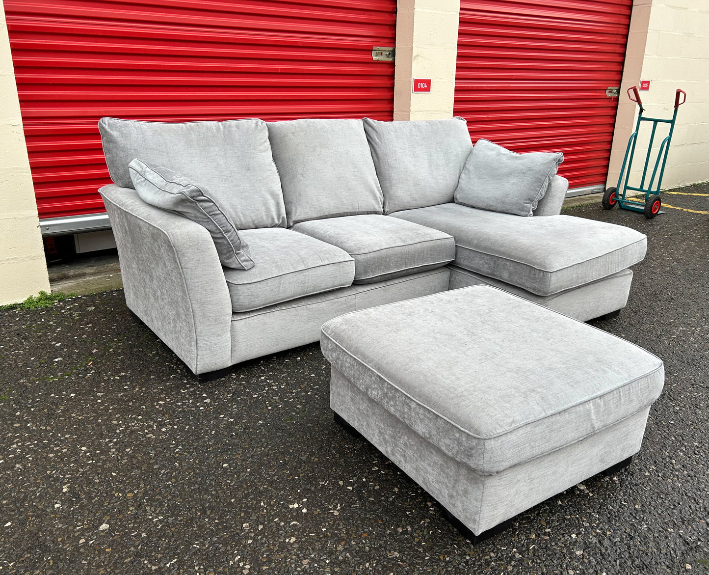 Next Stamford Silver Grey Corner Sofa & Storage Footstool