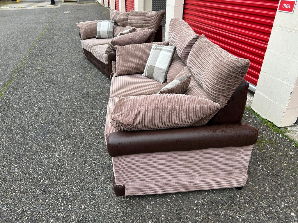 Brown Fabric 3 & 2 Seater Sofa Set