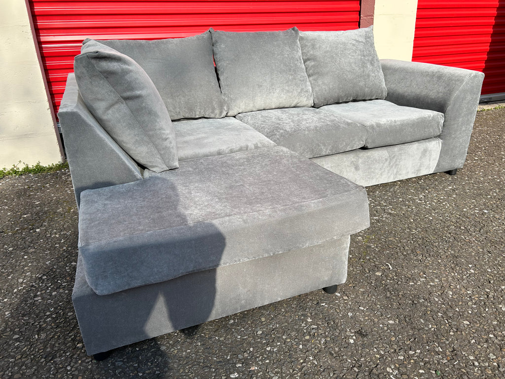 (New) Silver Crushed Velvet Corner Sofa