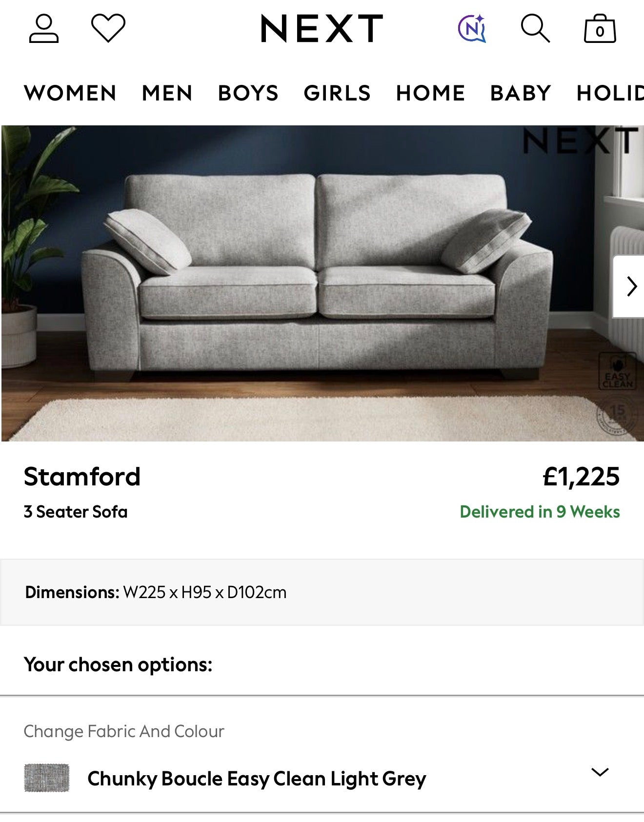 Grey Next Stamford 3 Seater Sofa