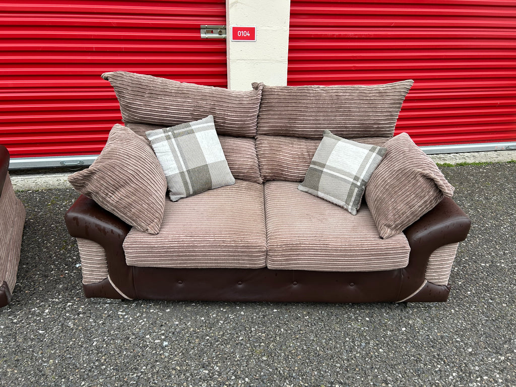 Brown Fabric 3 & 2 Seater Sofa Set